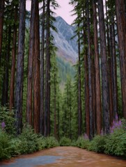 Obraz premium Forest path to mountains