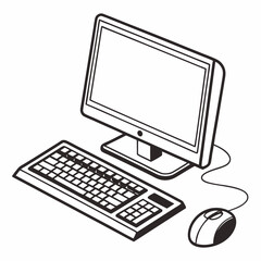 Fototapeta premium Computer monitor, keyboard, and mouse on an office desk, displaying modern technology equipment for business