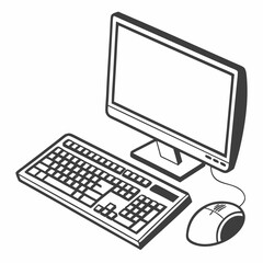 Fototapeta premium Black desktop PC workstation with LCD monitor, keyboard, and mouse on an office desk, ideal business technology for internet and network tasks