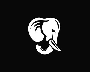 white head elephant on black background logo design template illustration inspiration