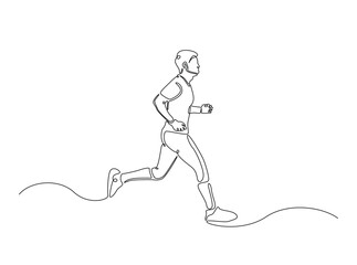 Man jogging in single outline illustration. Continuous line art drawing of running clears the mind of all worries. Editable stroke.