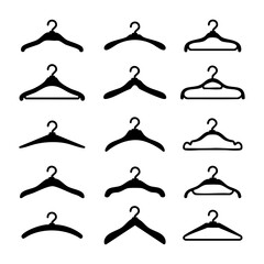 Set of hanger icon silhouette. Black and white clip art vector illustration