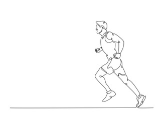 Man jogging in single outline illustration. Continuous line art drawing of running clears the mind of all worries. Editable stroke.