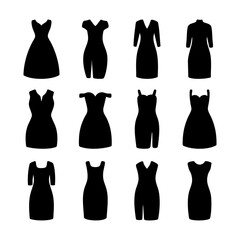 Set of dress icon silhouette. Black and white clip art vector illustration