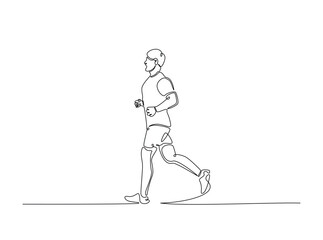 Man jogging in single outline illustration. Continuous line art drawing of running clears the mind of all worries. Editable stroke.