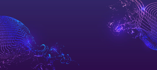 Abstract purple background with blue and pink particle wave on each side