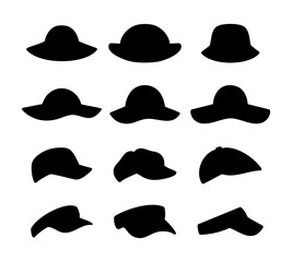 Set of hat icon silhouette. Black and white clip art vector illustration