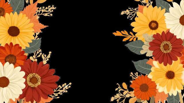 Autumn Fall season sunflowers botanical animation, Thanks giving sunflower motion, sunflower botanical fall festive celebration theme animation