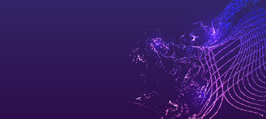 Abstract purple background with glowing particle trails and dynamic curves