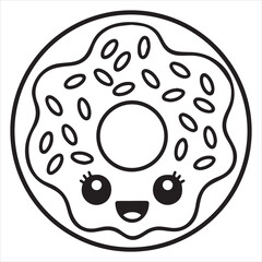 Obraz premium donut Kawaii food Line art illustration, Kawaii fast food Design Sublimation 