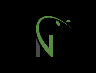 Abstract letter n logo with green leaves