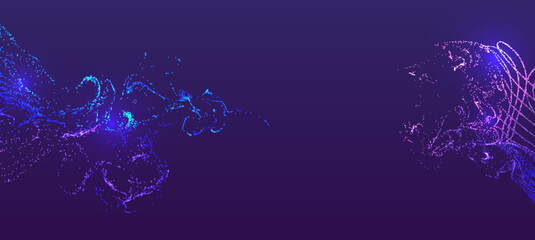 Abstract purple background with blue and pink particle formations on the sides