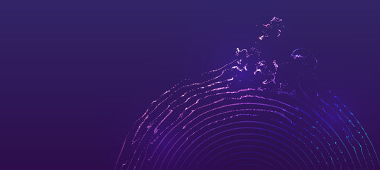 Abstract purple background with concentric lines and scattered light particles