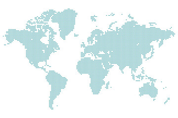Fototapeta premium Square dot styled global map layout in abstract geographical design showing borders and continents