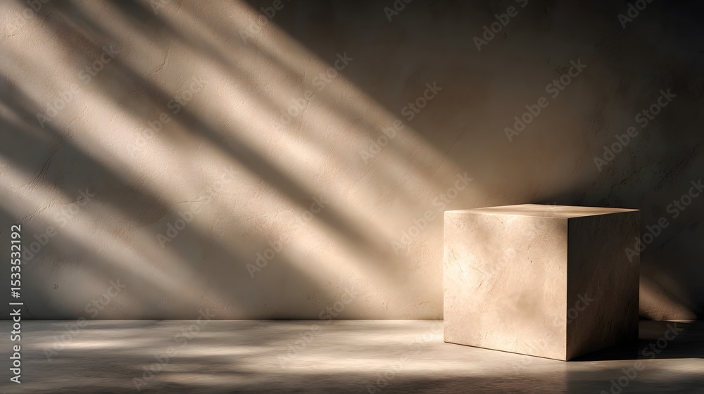 Canvas Prints a minimalist block shaped podium casting soft shadows on the wall