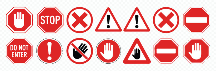 Red Warning and Prohibition Signs Collection Vector