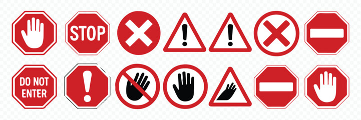 Collection of red warning and prohibition signs for safety design Vector