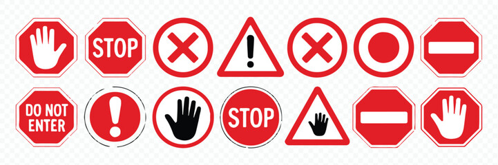 Road safety icons including stop and danger symbols Vector