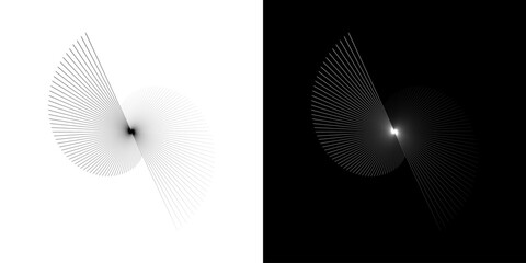 Dynamic abstract spiral sound wave rhythm lines. Circular spiral sound wave rhythm of lines. Circular futuristic abstract lines, black and white background.