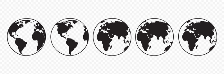 Fototapeta premium World map continents globe icons set Vector