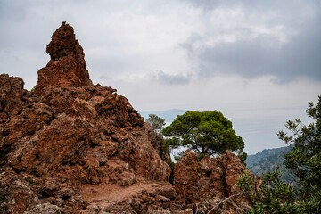 Volcanic Trail Through Jagged Lava Rocks in Methana