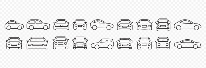 Car Vehicle Outline Icons Set Vector