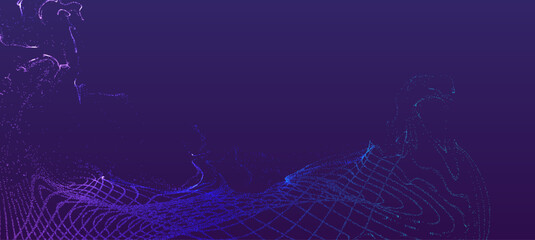 Abstract purple and blue background with flowing grid and particle effects