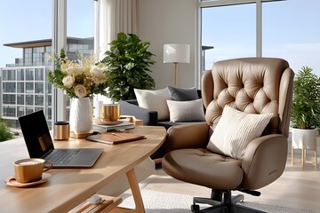 Stylish home office with laptop setup high resolution photo