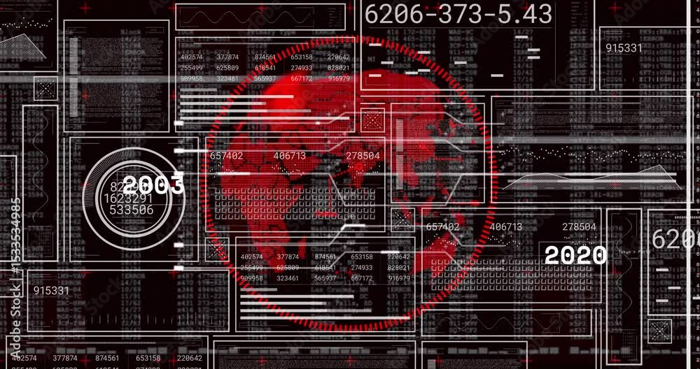 Poster dial updating to new year starting digital globe ui rotating and panels refreshing for data record