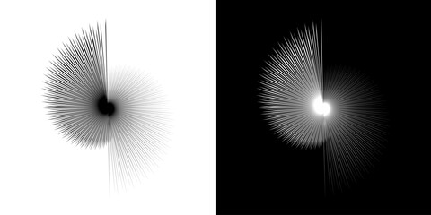 Dynamic abstract spiral sound wave rhythm lines. Circular spiral sound wave rhythm of lines. Circular futuristic abstract lines, black and white background.