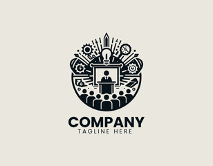 Obraz premium Engaging Education Lecture Dynamic Learning Academic Knowledge Vector Logo Design