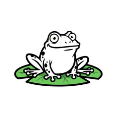 Funny Frog Logo, Bold Outlines, Sitting on a Lily Pad