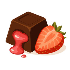 Realistic vector of chocolate with strawberry filling for world chocolate day sweet dessert with strawberry and chocolate