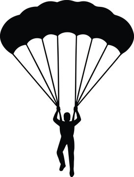 Silhouette skydiver with parachute extreme sport activity vector illustration