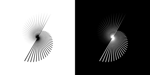 Dynamic abstract spiral sound wave rhythm lines. Circular spiral sound wave rhythm of lines. Circular futuristic abstract lines, black and white background.