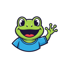 Cute and Humorous Frog Mascot Logo Waving, Animal Vector Illustration