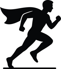 Silhouette superhero running fast in flat design vector illustration