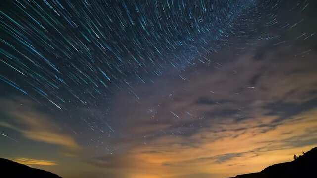 Night sky star trails milky way sunrise