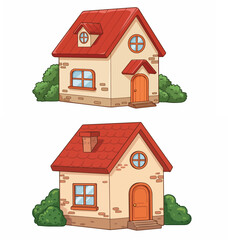Cute Cartoon Houses with Red Roofs