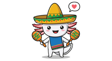 Cute Axolotl with Sombrero and Maracas