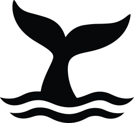 Silhouette whale tail above water flat design vector illustration