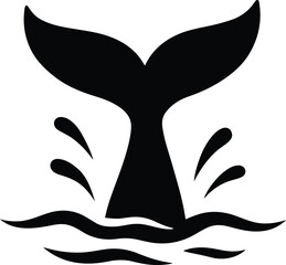 Silhouette whale tail with water splash vector illustration