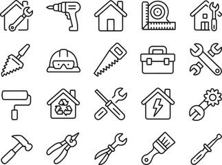 Obraz premium Home Improvement Tools Icons EPS Vector Illustrations for DIY Projects, Construction, and Renovation