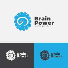 Brain Logo vector design layout. Creative idea symbol concept. Unique brainstorm power icon template. Abstract brain logo with yellow thunderbolt on a dark background. 