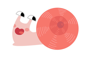 Kawaii cartoon snail with pink shell and expressive face. A cute nature animal character