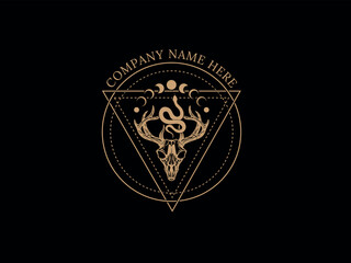 Obraz premium sacred geometry, mystical deer head skull moon snake logo