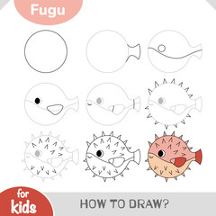 How to draw cute fugu fish in simple steps. Drawing tutorial perfect for preschool and elementary kids