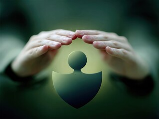 Hands protecting a symbol