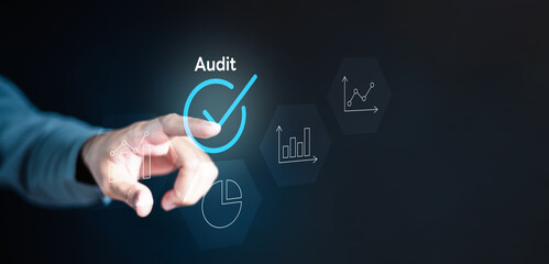 Accounting audit statement report. Finance auditing budget, cost, payroll.