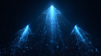 Three Abstract Blue Glow Speed Arrows Rising Up.


